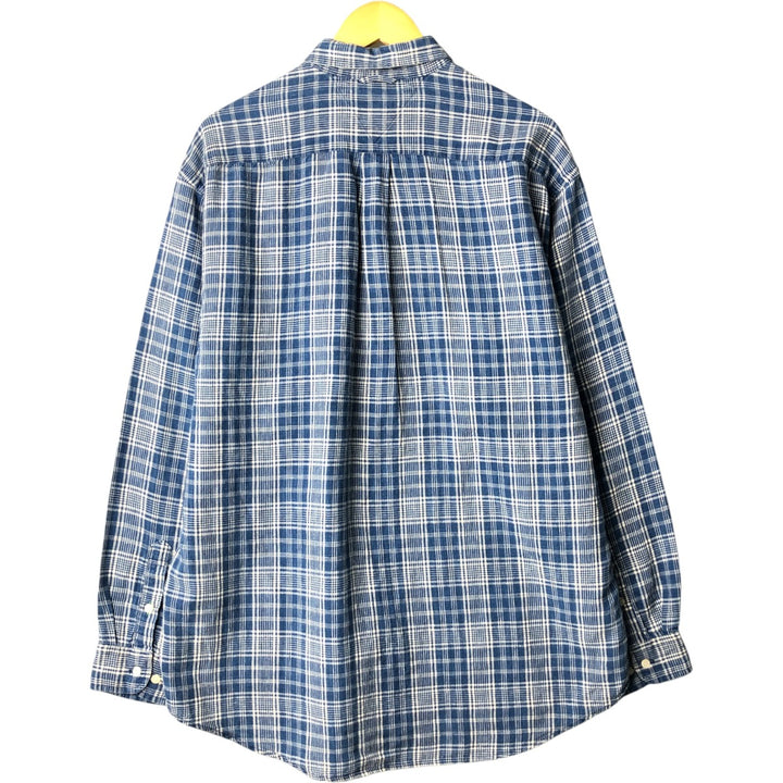 90'S ~ Tommy Hilfiger TOMMY HILFIGER JEANS Check Pattern Long Sleeve Linen Shirt Men's L Size Vintage linen blue type Vintage Second Hand