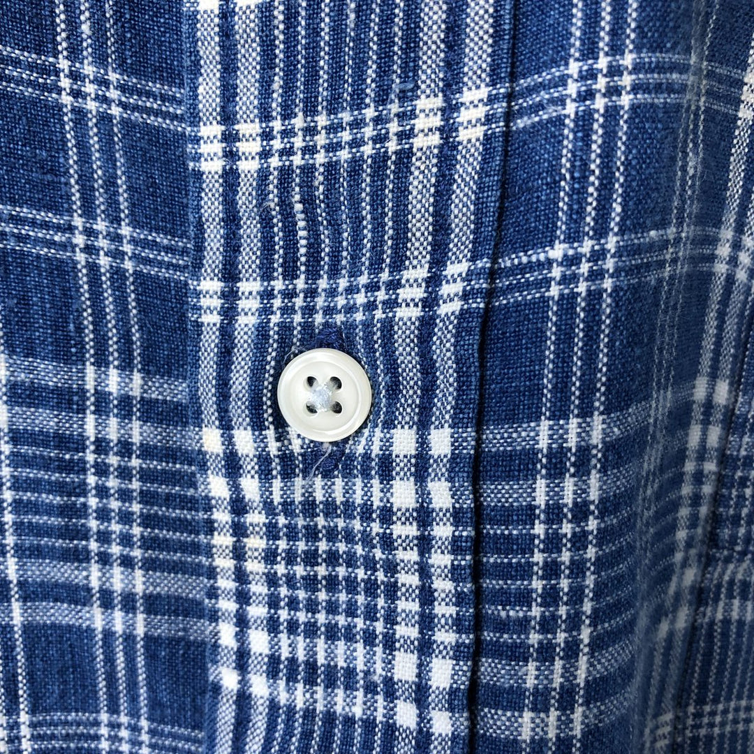 90'S ~ Tommy Hilfiger TOMMY HILFIGER JEANS Check Pattern Long Sleeve Linen Shirt Men's L Size Vintage linen blue type Vintage Second Hand