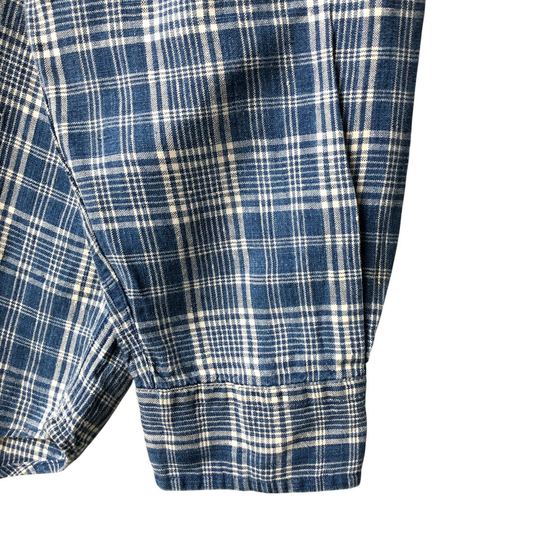 90'S ~ Tommy Hilfiger TOMMY HILFIGER JEANS Check Pattern Long Sleeve Linen Shirt Men's L Size Vintage linen blue type Vintage Second Hand