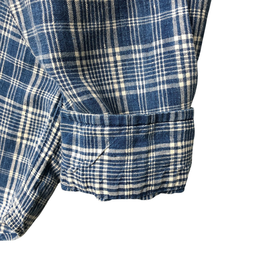 90'S ~ Tommy Hilfiger TOMMY HILFIGER JEANS Check Pattern Long Sleeve Linen Shirt Men's L Size Vintage linen blue type Vintage Second Hand