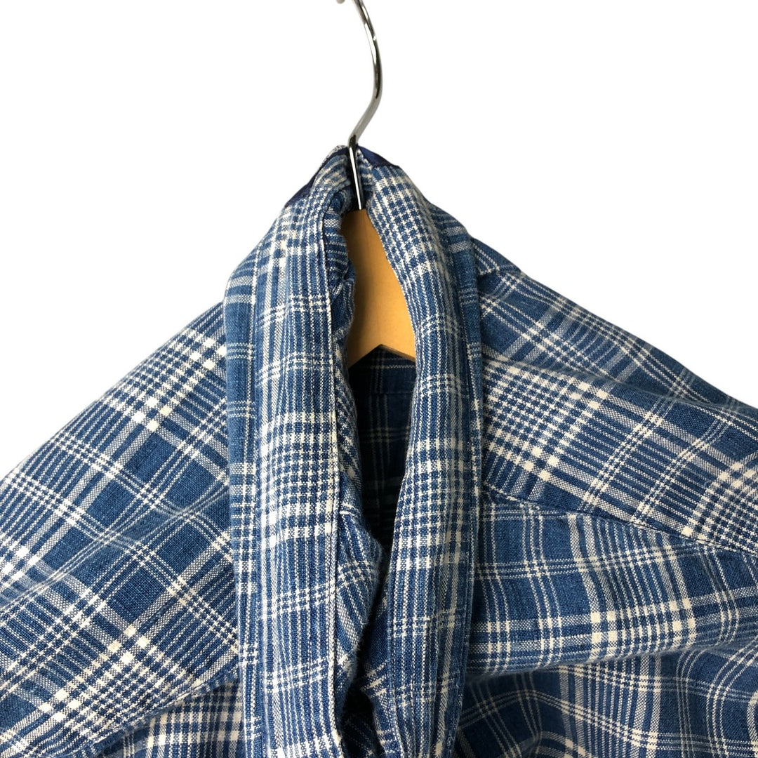 90'S ~ Tommy Hilfiger TOMMY HILFIGER JEANS Check Pattern Long Sleeve Linen Shirt Men's L Size Vintage linen blue type Vintage Second Hand