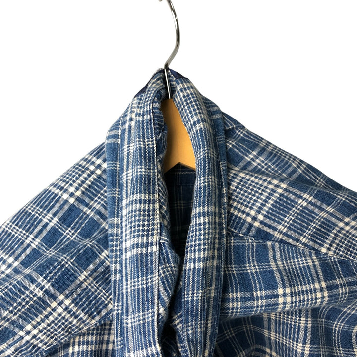90'S ~ Tommy Hilfiger TOMMY HILFIGER JEANS Check Pattern Long Sleeve Linen Shirt Men's L Size Vintage linen blue type Vintage Second Hand