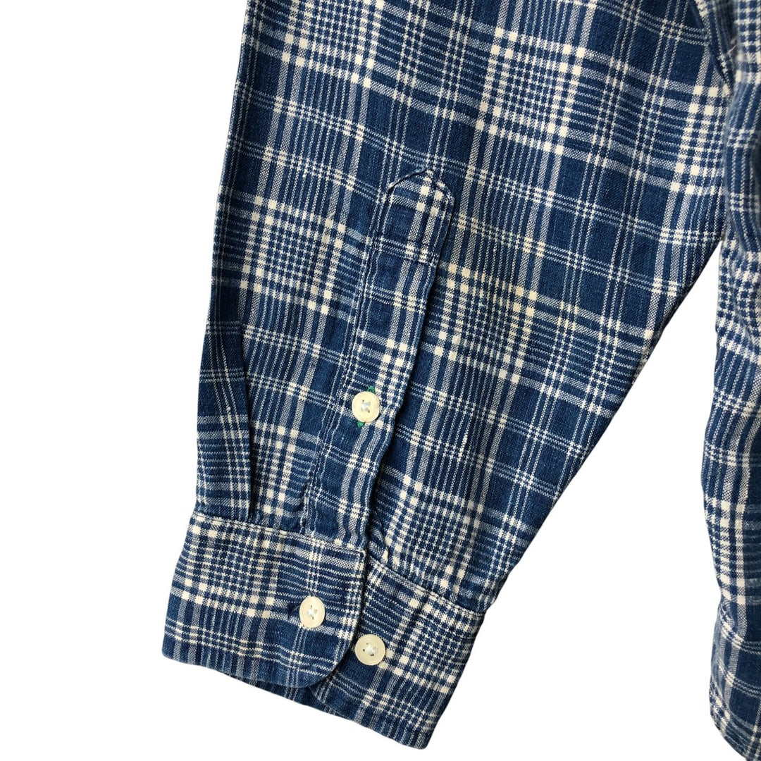 90'S ~ Tommy Hilfiger TOMMY HILFIGER JEANS Check Pattern Long Sleeve Linen Shirt Men's L Size Vintage linen blue type Vintage Second Hand