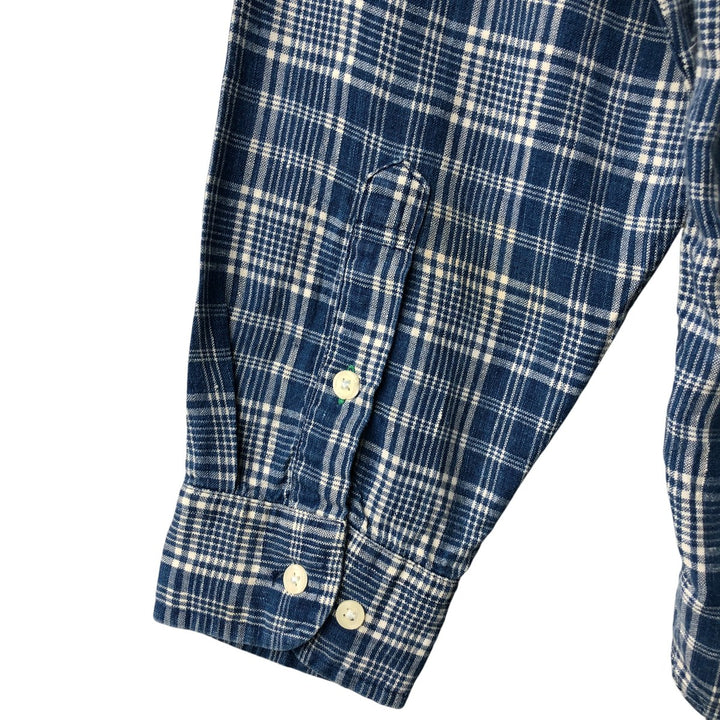 90'S ~ Tommy Hilfiger TOMMY HILFIGER JEANS Check Pattern Long Sleeve Linen Shirt Men's L Size Vintage linen blue type Vintage Second Hand