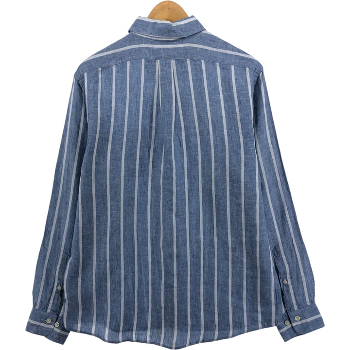 Brooks Brothers 1818 Stripe Pattern Long Sleeve Linen Button Down Shirt, Men's Size M linen blue type Vintage Second Hand