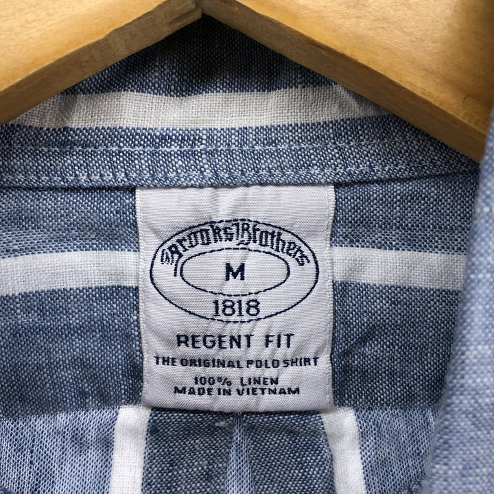 Brooks Brothers 1818 Stripe Pattern Long Sleeve Linen Button Down Shirt, Men's Size M linen blue type Vintage Second Hand
