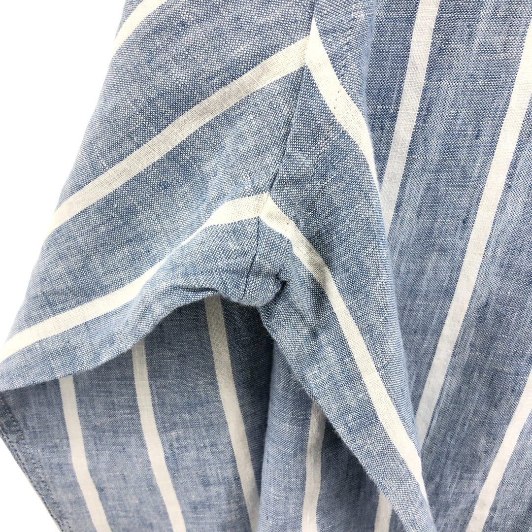 Brooks Brothers 1818 Stripe Pattern Long Sleeve Linen Button Down Shirt, Men's Size M linen blue type Vintage Second Hand