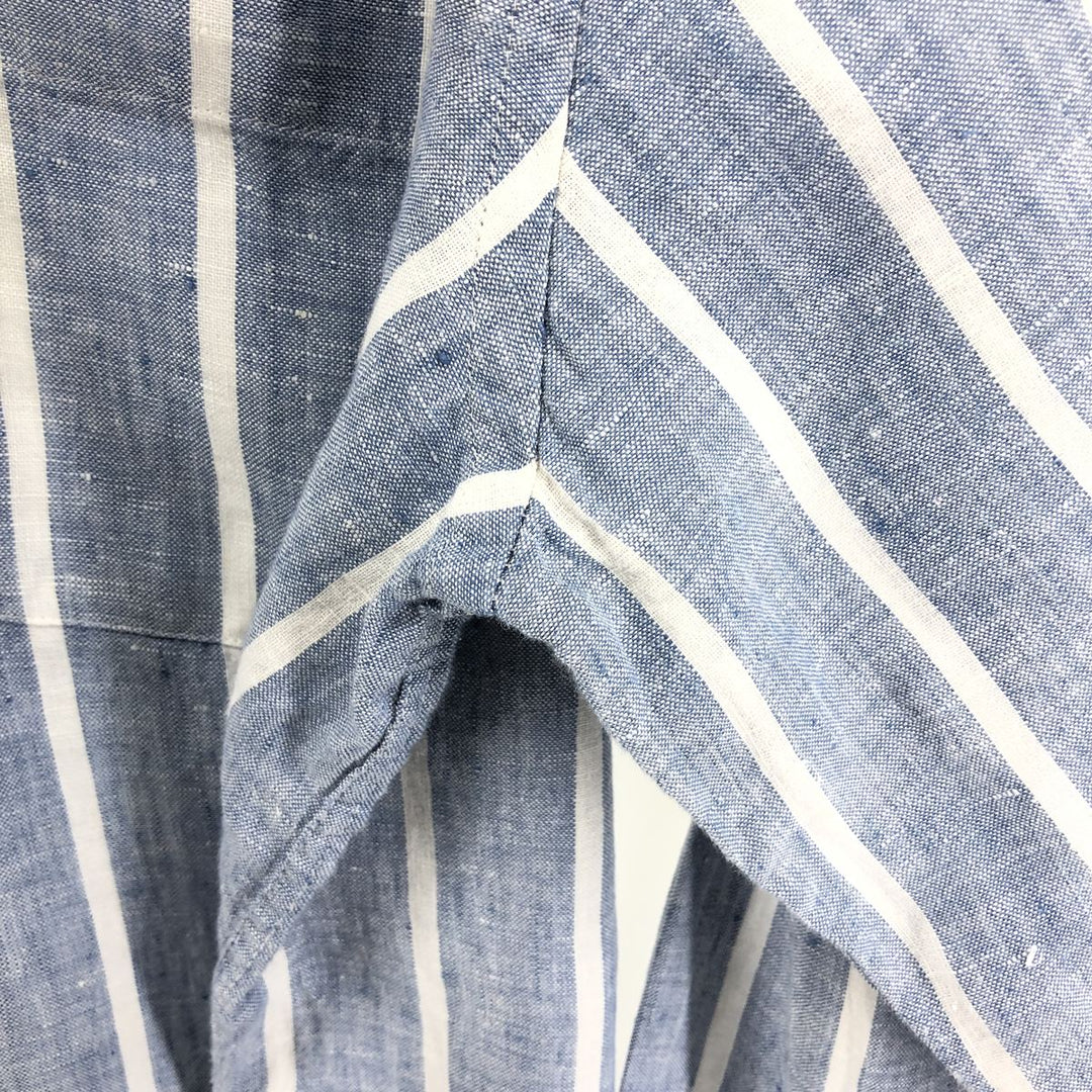 Brooks Brothers 1818 Stripe Pattern Long Sleeve Linen Button Down Shirt, Men's Size M linen blue type Vintage Second Hand