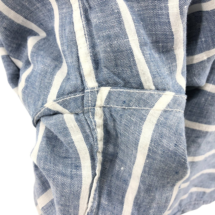 Brooks Brothers 1818 Stripe Pattern Long Sleeve Linen Button Down Shirt, Men's Size M linen blue type Vintage Second Hand