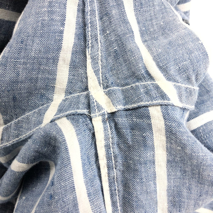 Brooks Brothers 1818 Stripe Pattern Long Sleeve Linen Button Down Shirt, Men's Size M linen blue type Vintage Second Hand