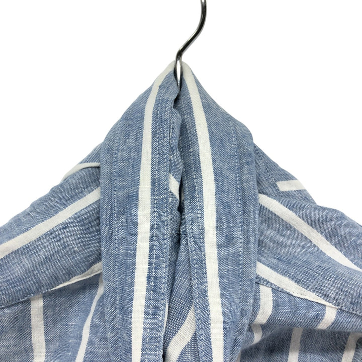 Brooks Brothers 1818 Stripe Pattern Long Sleeve Linen Button Down Shirt, Men's Size M linen blue type Vintage Second Hand