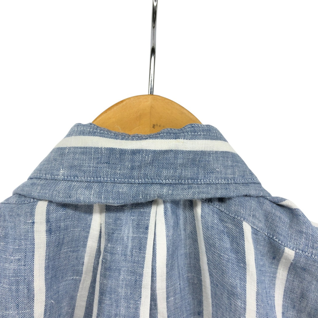 Brooks Brothers 1818 Stripe Pattern Long Sleeve Linen Button Down Shirt, Men's Size M linen blue type Vintage Second Hand
