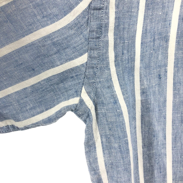 Brooks Brothers 1818 Stripe Pattern Long Sleeve Linen Button Down Shirt, Men's Size M linen blue type Vintage Second Hand