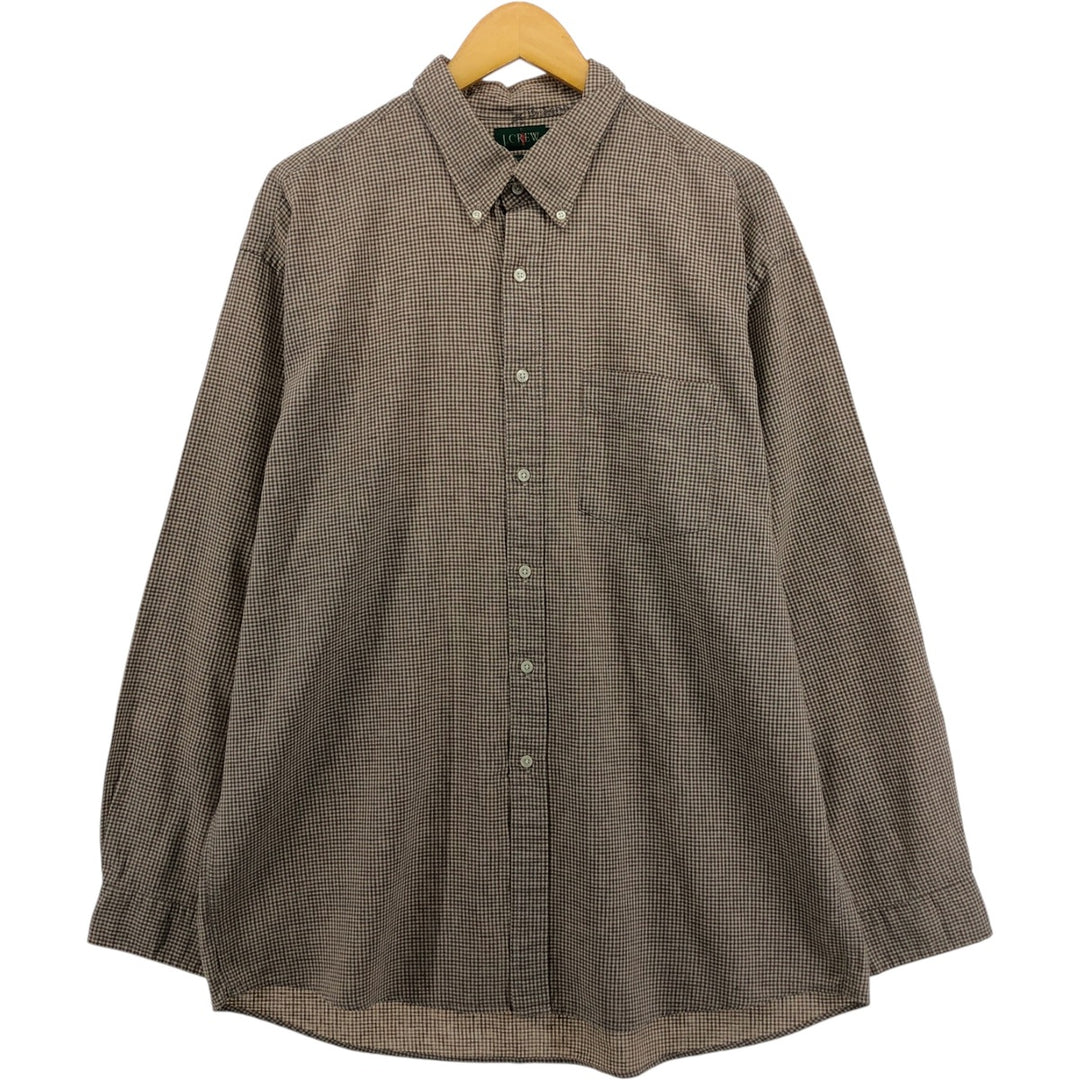90'S J.Crew Check Pattern Long Sleeve Linen Button Down Shirt Men's XL Vintage linen Beige type Vintage Second Hand