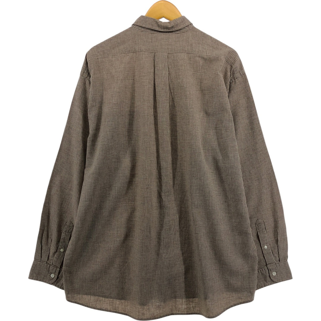 90'S J.Crew Check Pattern Long Sleeve Linen Button Down Shirt Men's XL Vintage linen Beige type Vintage Second Hand