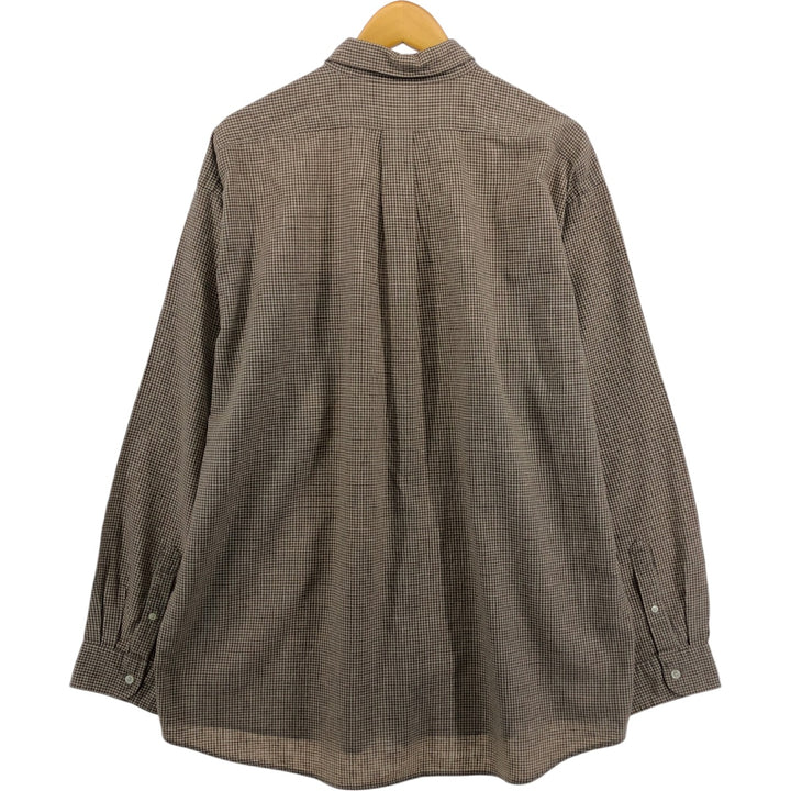 90'S J.Crew Check Pattern Long Sleeve Linen Button Down Shirt Men's XL Vintage linen Beige type Vintage Second Hand