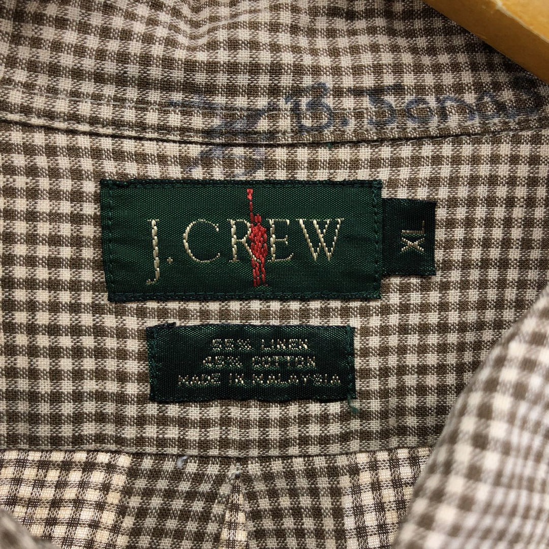 90'S J.Crew Check Pattern Long Sleeve Linen Button Down Shirt Men's XL Vintage linen Beige type Vintage Second Hand