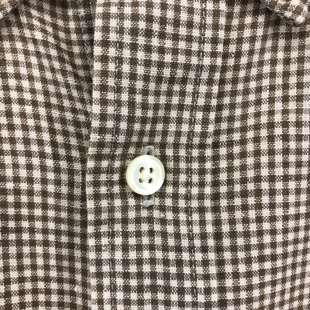 90'S J.Crew Check Pattern Long Sleeve Linen Button Down Shirt Men's XL Vintage linen Beige type Vintage Second Hand