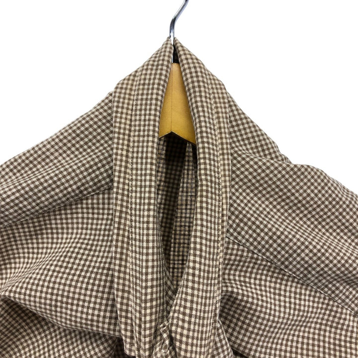 90'S J.Crew Check Pattern Long Sleeve Linen Button Down Shirt Men's XL Vintage linen Beige type Vintage Second Hand