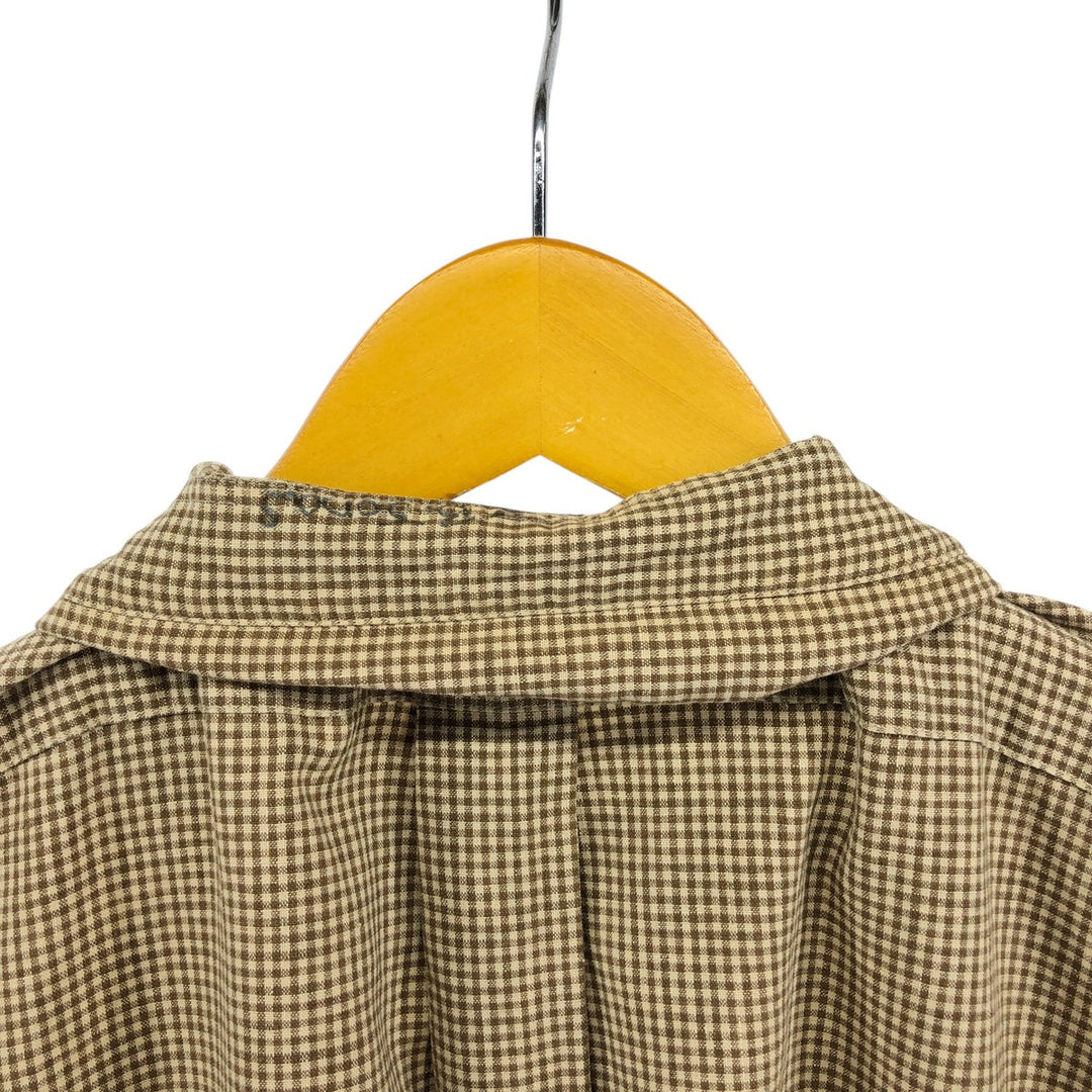 90'S J.Crew Check Pattern Long Sleeve Linen Button Down Shirt Men's XL Vintage linen Beige type Vintage Second Hand