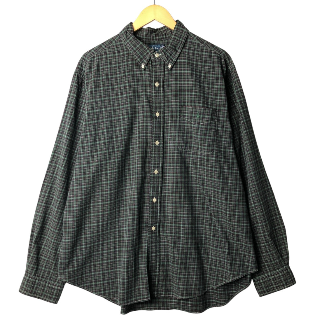 Ralph Lauren Classic Fit Long Sleeve Button Down Check Shirt Men's XXL cotton green type Vintage Second Hand
