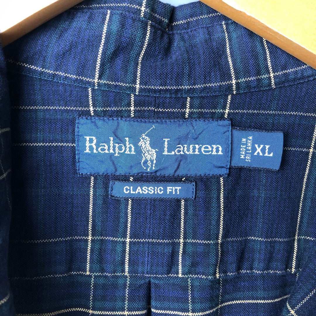 Ralph Lauren Classic Fit Long Sleeve Cotton Check Shirt, Men's XL cotton Green type dark green Vintage Second Hand
