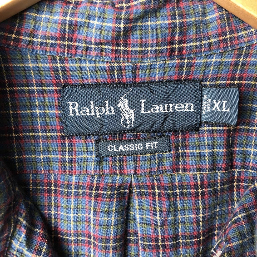 Ralph Lauren Classic Fit Long Sleeve Button Down Check Shirt Men's XL cotton blue type Vintage Second Hand