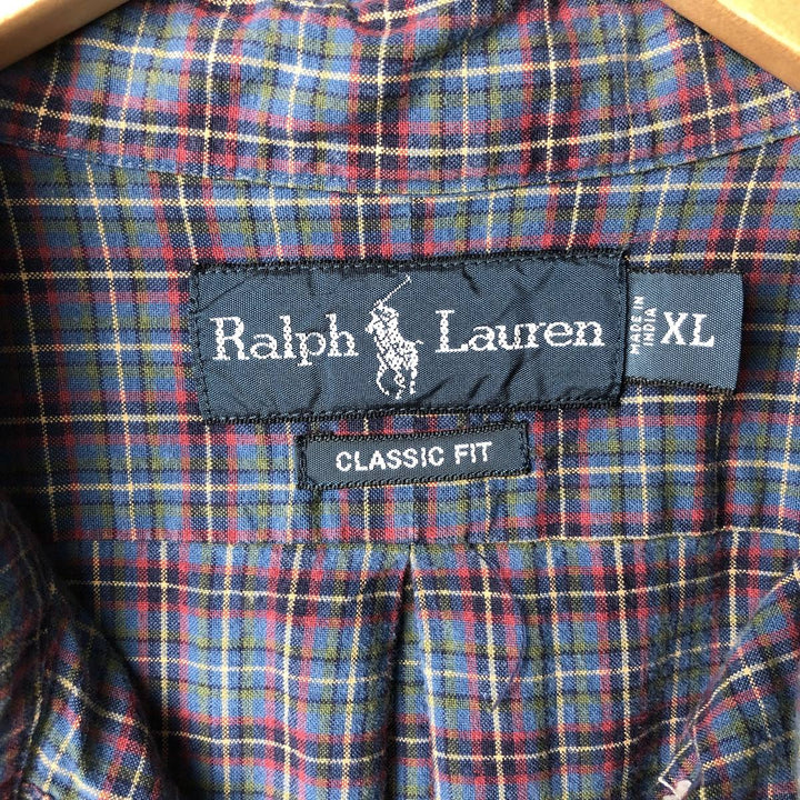 Ralph Lauren Classic Fit Long Sleeve Button Down Check Shirt Men's XL cotton blue type Vintage Second Hand