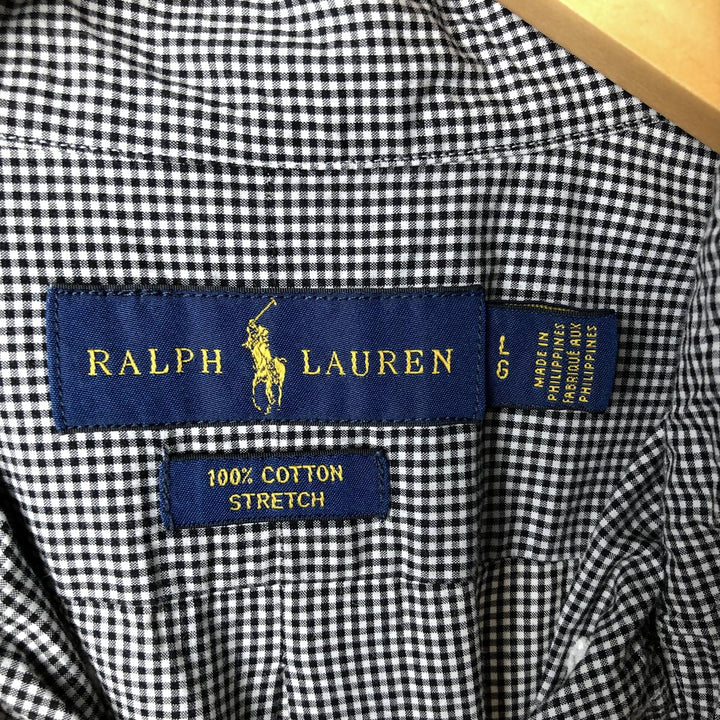 Ralph Lauren long sleeve button down check shirt, men's size L cotton white type Vintage Second Hand