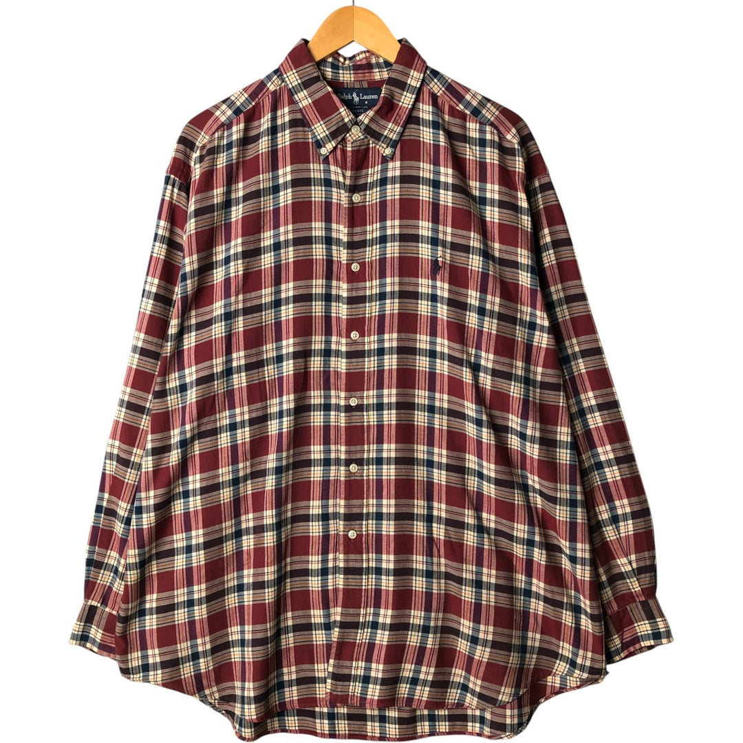 Ralph Lauren BLAKE long sleeve button down check shirt, men's XL size cotton red type Vintage Second Hand
