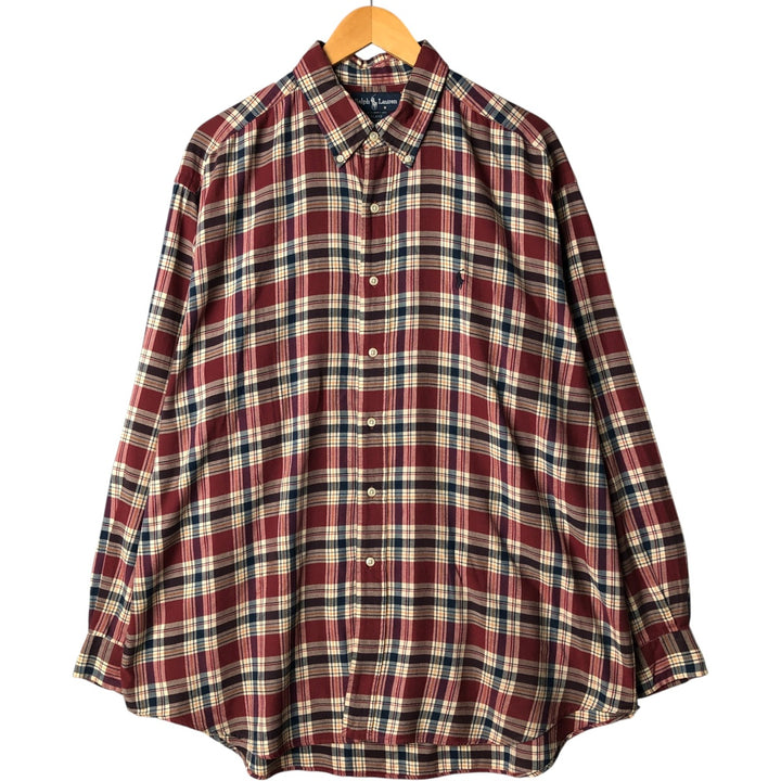 Ralph Lauren BLAKE long sleeve button down check shirt, men's XL size cotton red type Vintage Second Hand