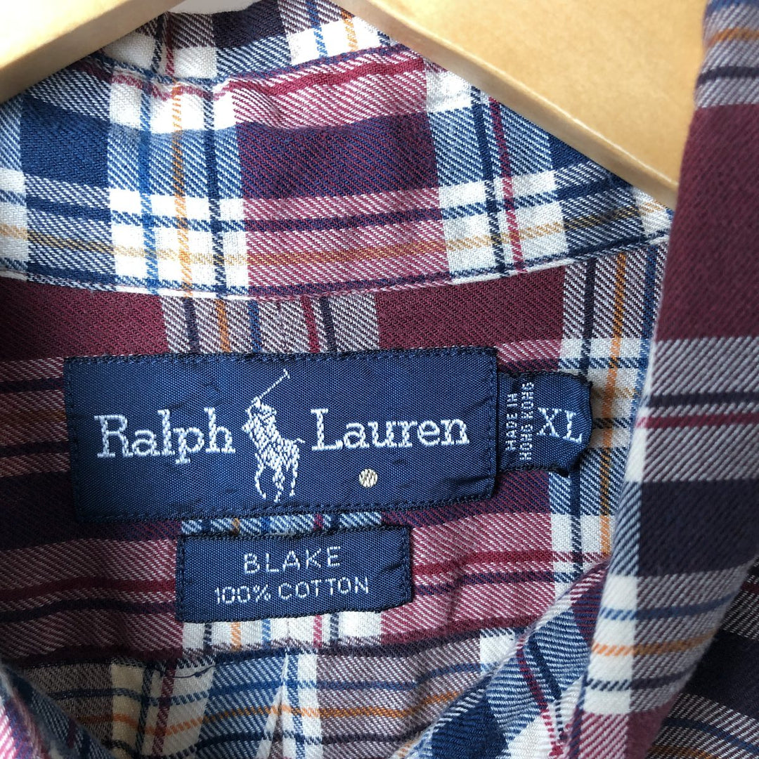 Ralph Lauren BLAKE long sleeve button down check shirt, men's XL size cotton red type Vintage Second Hand