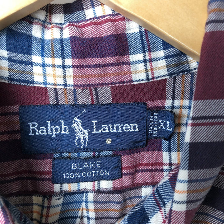 Ralph Lauren BLAKE long sleeve button down check shirt, men's XL size cotton red type Vintage Second Hand