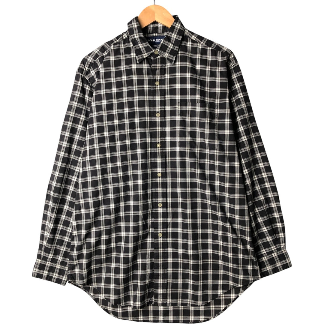 Ralph Lauren POLO GOLF Long sleeve cotton check shirt, men's size M cotton white type Vintage Second Hand
