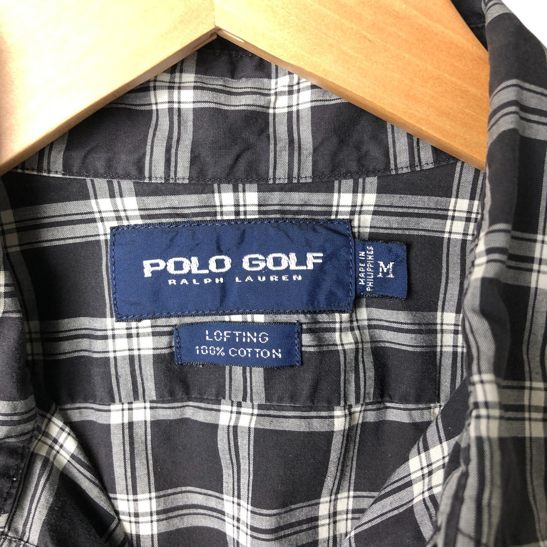 Ralph Lauren POLO GOLF Long sleeve cotton check shirt, men's size M cotton white type Vintage Second Hand