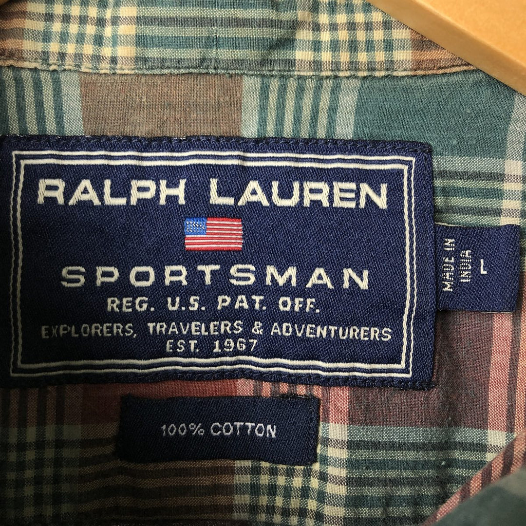 90'S Ralph Lauren SPORTMAN short sleeve button down check shirt men's size L box shirt vintage cotton red type Vintage Second Hand