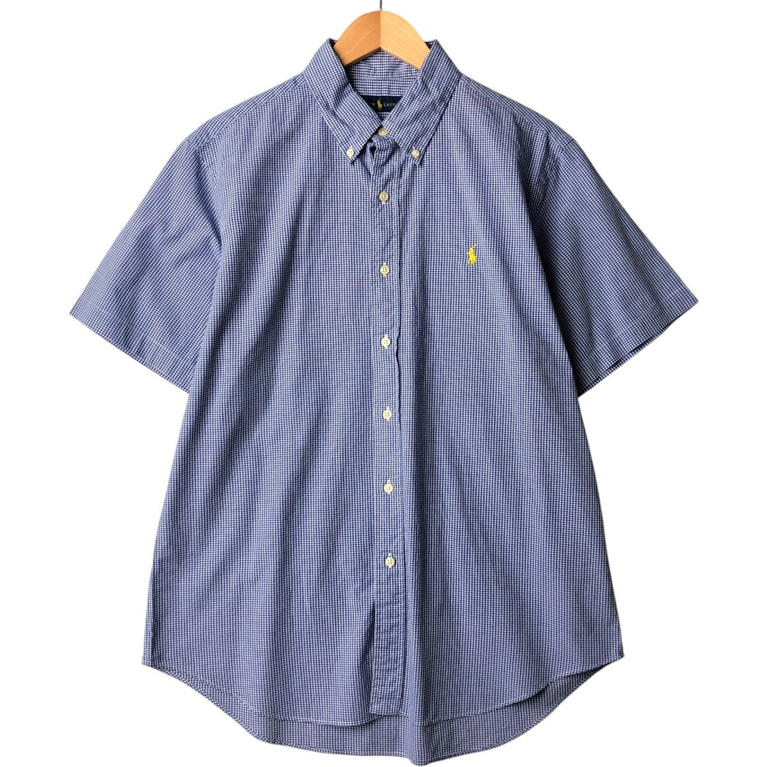 Ralph Lauren POLO RALPH LAUREN Gingham check short sleeve button down check shirt Men's L size cotton blue type Vintage Second Hand