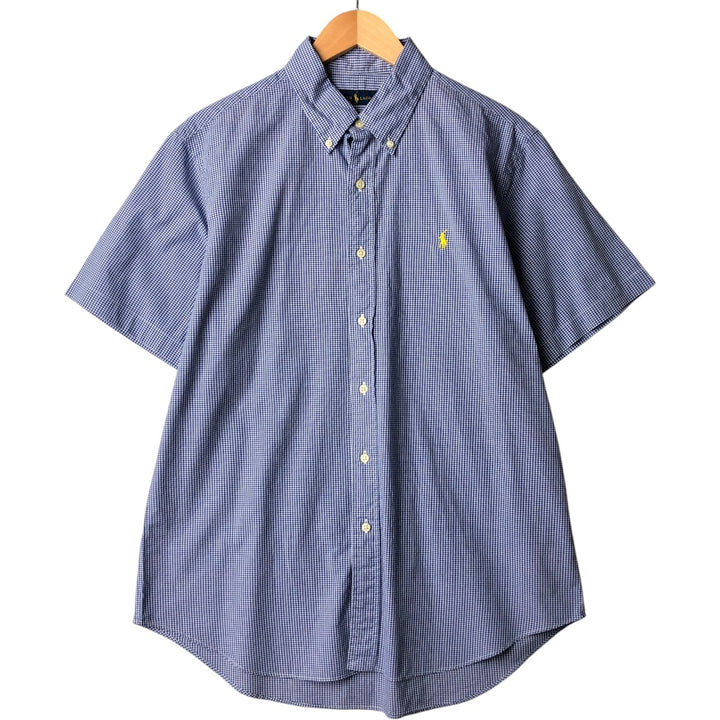 Ralph Lauren POLO RALPH LAUREN Gingham check short sleeve button down check shirt Men's L size cotton blue type Vintage Second Hand