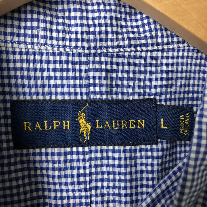 Ralph Lauren POLO RALPH LAUREN Gingham check short sleeve button down check shirt Men's L size cotton blue type Vintage Second Hand