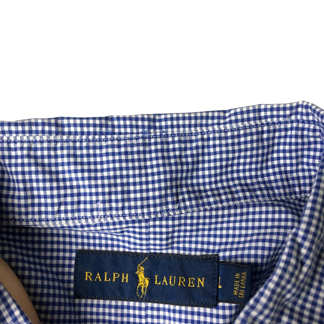 Ralph Lauren POLO RALPH LAUREN Gingham check short sleeve button down check shirt Men's L size cotton blue type Vintage Second Hand