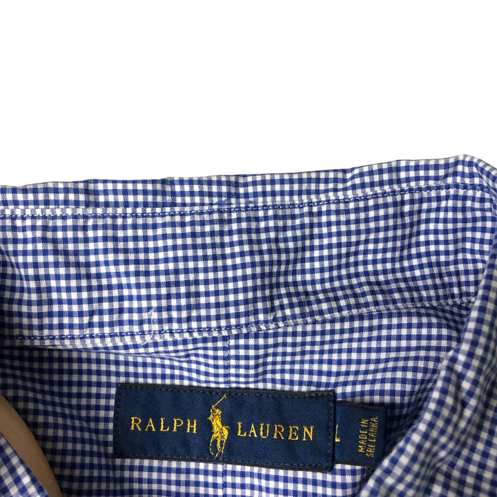 Ralph Lauren POLO RALPH LAUREN Gingham check short sleeve button down check shirt Men's L size cotton blue type Vintage Second Hand