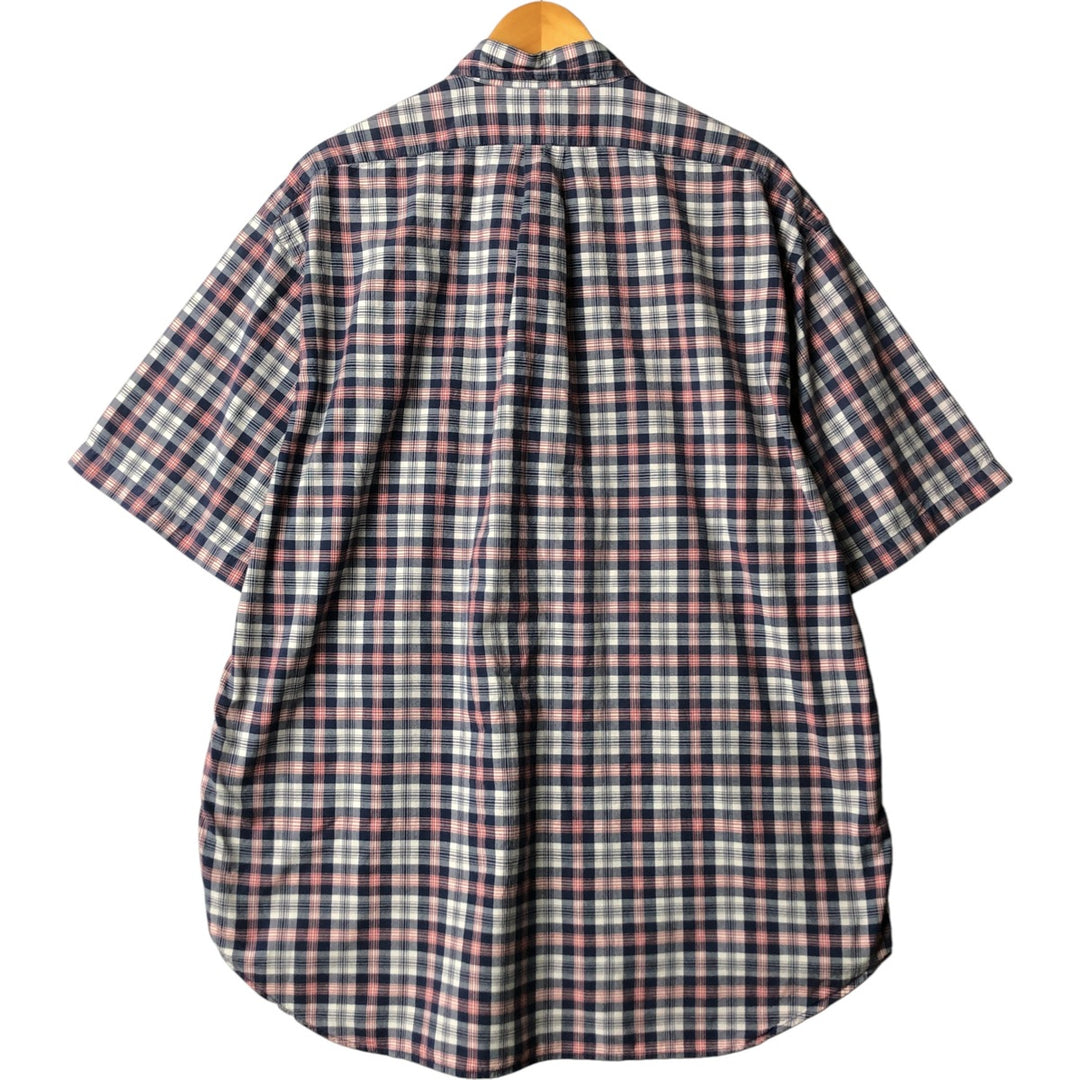 Vintage Ralph Lauren POLO SPORT short-sleeved button-down checked shirt, men's size XL cotton navy blue type Vintage Second Hand