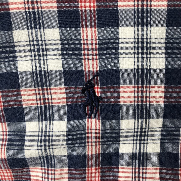 Vintage Ralph Lauren POLO SPORT short-sleeved button-down checked shirt, men's size XL cotton navy blue type Vintage Second Hand