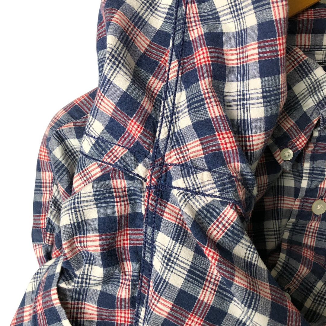Vintage Ralph Lauren POLO SPORT short-sleeved button-down checked shirt, men's size XL cotton navy blue type Vintage Second Hand