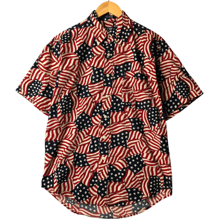 Vintage 90'S Ralph Lauren Chaps Stars and Stripes short-sleeved button-down shirt, size M, men's cotton red type Vintage Second Hand