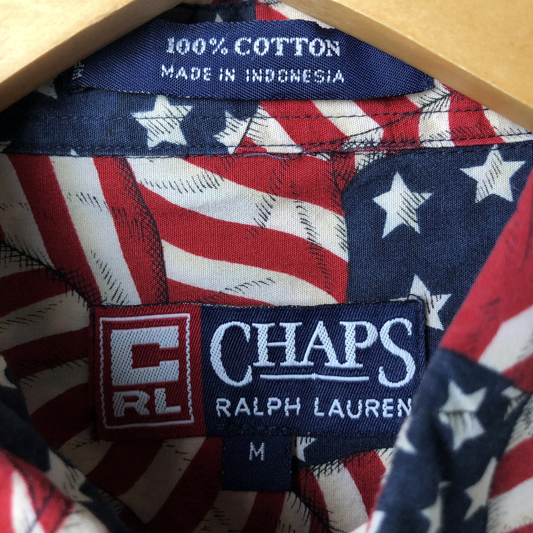 Vintage 90'S Ralph Lauren Chaps Stars and Stripes short-sleeved button-down shirt, size M, men's cotton red type Vintage Second Hand