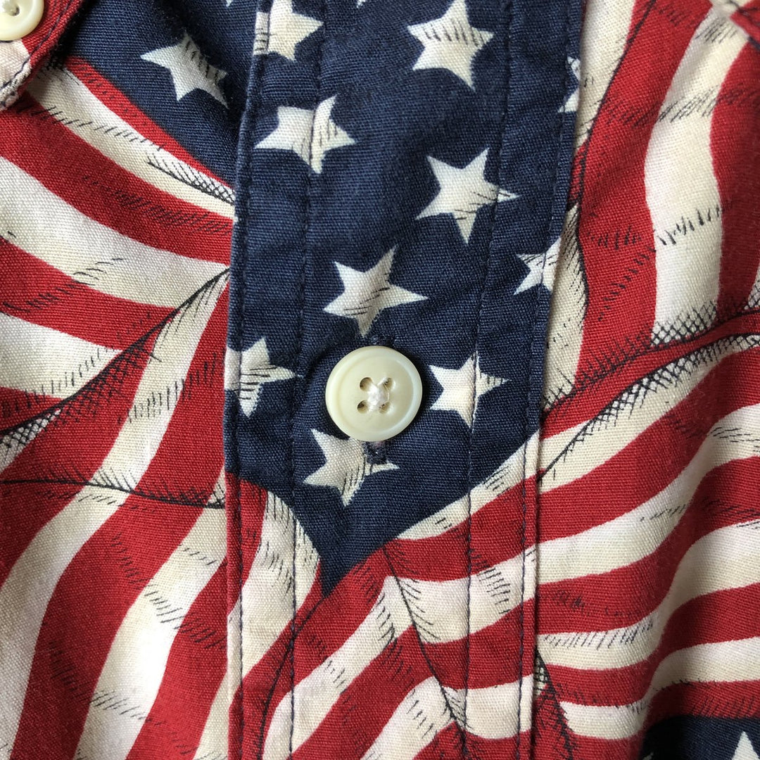 Vintage 90'S Ralph Lauren Chaps Stars and Stripes short-sleeved button-down shirt, size M, men's cotton red type Vintage Second Hand
