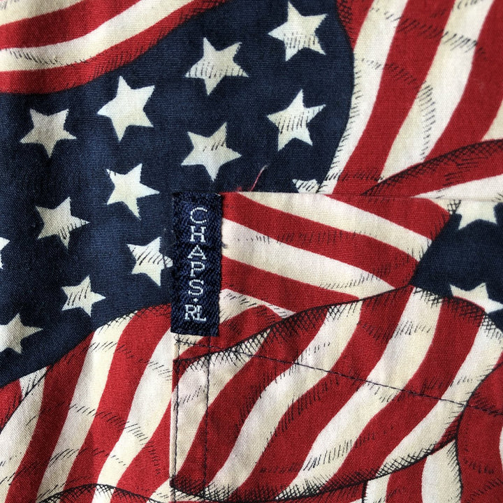 Vintage 90'S Ralph Lauren Chaps Stars and Stripes short-sleeved button-down shirt, size M, men's cotton red type Vintage Second Hand