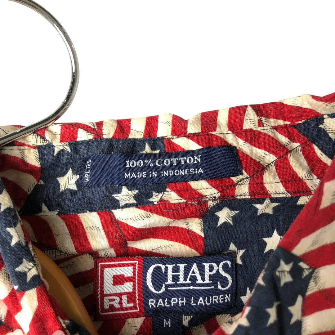 Vintage 90'S Ralph Lauren Chaps Stars and Stripes short-sleeved button-down shirt, size M, men's cotton red type Vintage Second Hand
