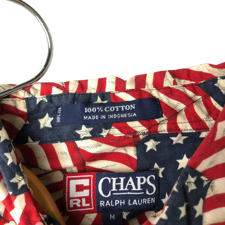 Vintage 90'S Ralph Lauren Chaps Stars and Stripes short-sleeved button-down shirt, size M, men's cotton red type Vintage Second Hand